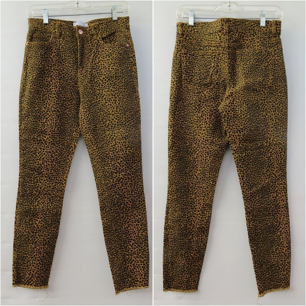 Current/Elliott Jeans Women's 26 Animal Print Spotted Cheetah Stiletto Raw Hem